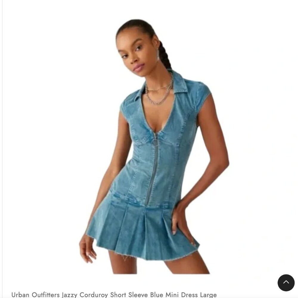 Urban Outfitters Teal-Blue Corduroy Zip Mini Dress